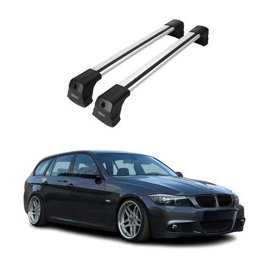 OMAC USA Roof Rack Cross Bars for Car – Fits 2004-2012 BMW 3 Series E90 Sedan / E91 Touring – Aluminium Silver (2 Pcs)
