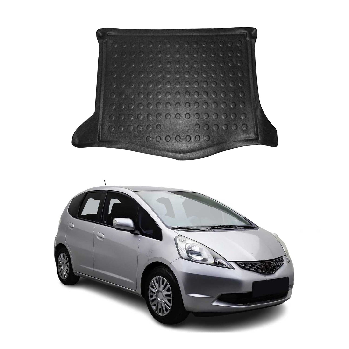OMAC USA Semi-Custom Fit Cargo Liner Trunk Mat for Hatchback – Fits 2009–2013 Honda Fit (Black, Waterproof)