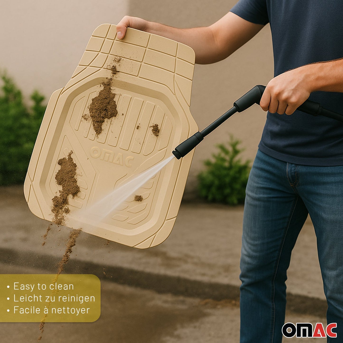 OMAC USA Heavy Duty Trim to Fit Floor Mats Liner Waterproof 3D All-Weather for Car/SUV – Tan (4 Pcs)