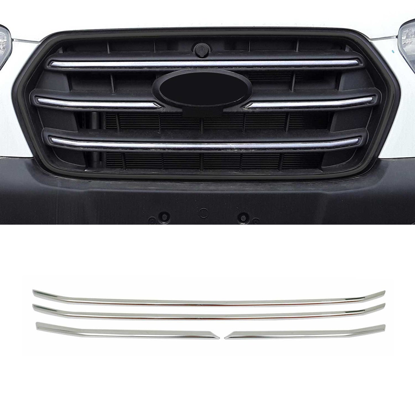 OMAC USA Front Bumper Grill Trim Molding for Van – Fits 2021-2025 Ford Transit – Stainless Steel Chrome Mirror Finish, Silver (4 Pcs)
