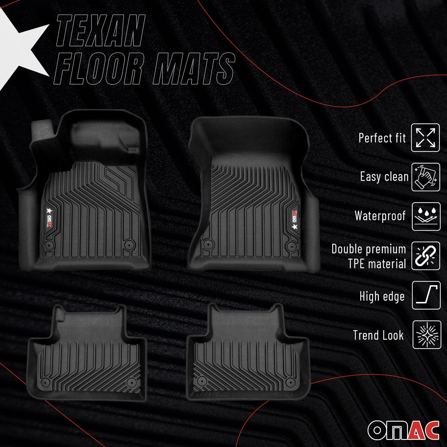 OMAC USA Premium Floor Mats for SUV – First & Second Row – Fits with 2018–2025 Audi Q5 & SQ5 – Black (4 Pcs)