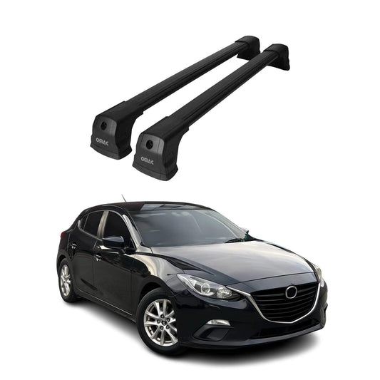 OMAC USA Roof Rack Cross Bars for Car – Fits 2014-2018 Mazda 3 Hatchback (Excludes Models Without OEM Fixed Points) – Aluminium Black (2 Pcs)
