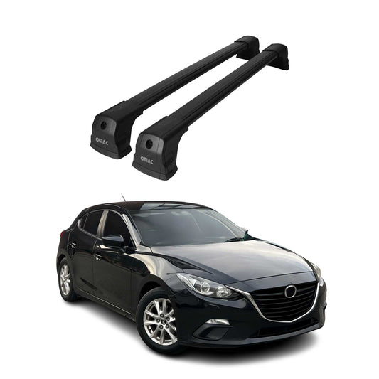 OMAC USA Roof Rack Cross Bars for Car – Fits 2014-2018 Mazda 3 Hatchback (Excludes Models Without OEM Fixed Points) – Aluminium Black (2 Pcs)