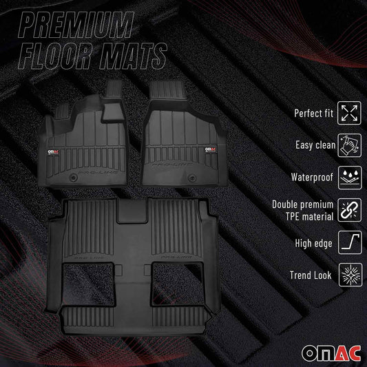 OMAC USA Premium Floor Mats Liners for Vans – Fits 2008-2020 Dodge Grand Caravan (Black, 3 Pcs)