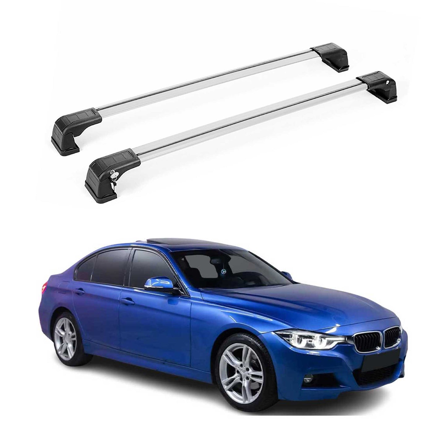 OMAC USA Roof Rack Cross Bars for Car – Fits 2012-2019 BMW 3 Series F30 Sedan – Aluminium Silver (2 Pcs)