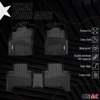 OMAC USA Premium Floor Mats Liners for Truck – Fits 2005–2015 Toyota Tacoma Double Cab – First & Second Row Set All Weather Heavy Duty Black (3 Pcs)