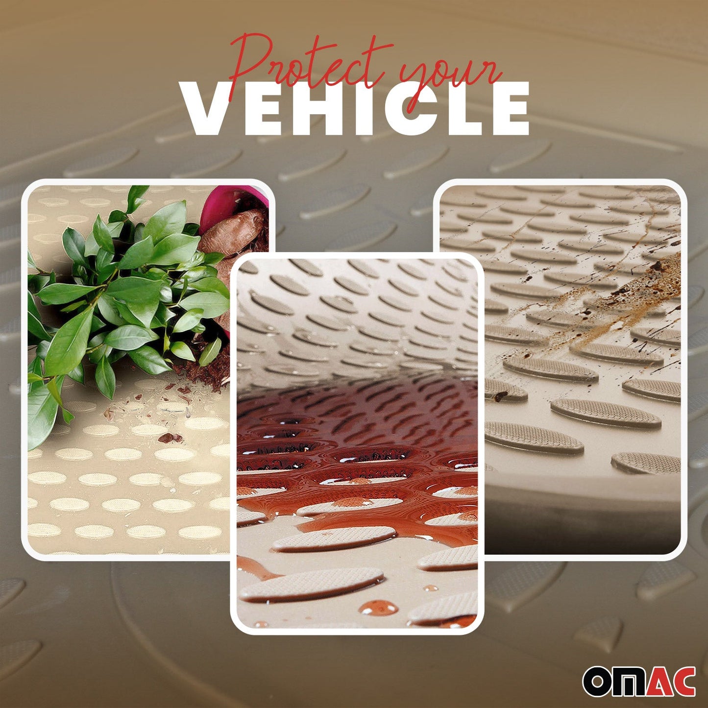 OMAC USA Floor Mats Liners Full Set All Weather for Minivan – Fits with 2004-2010 Toyota Sienna – Beige (4 Pcs)