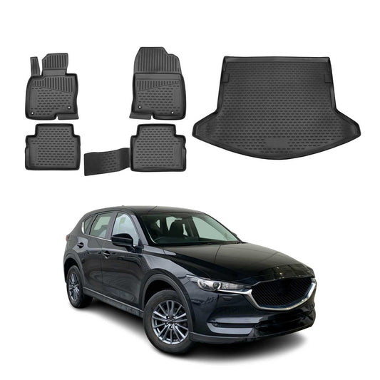 OMAC USA Floor Mats & Cargo Liner Set for SUV – Fits 2017-2025 Mazda CX-5 – All Weather TPE Rubber, Black (5 Pcs)
