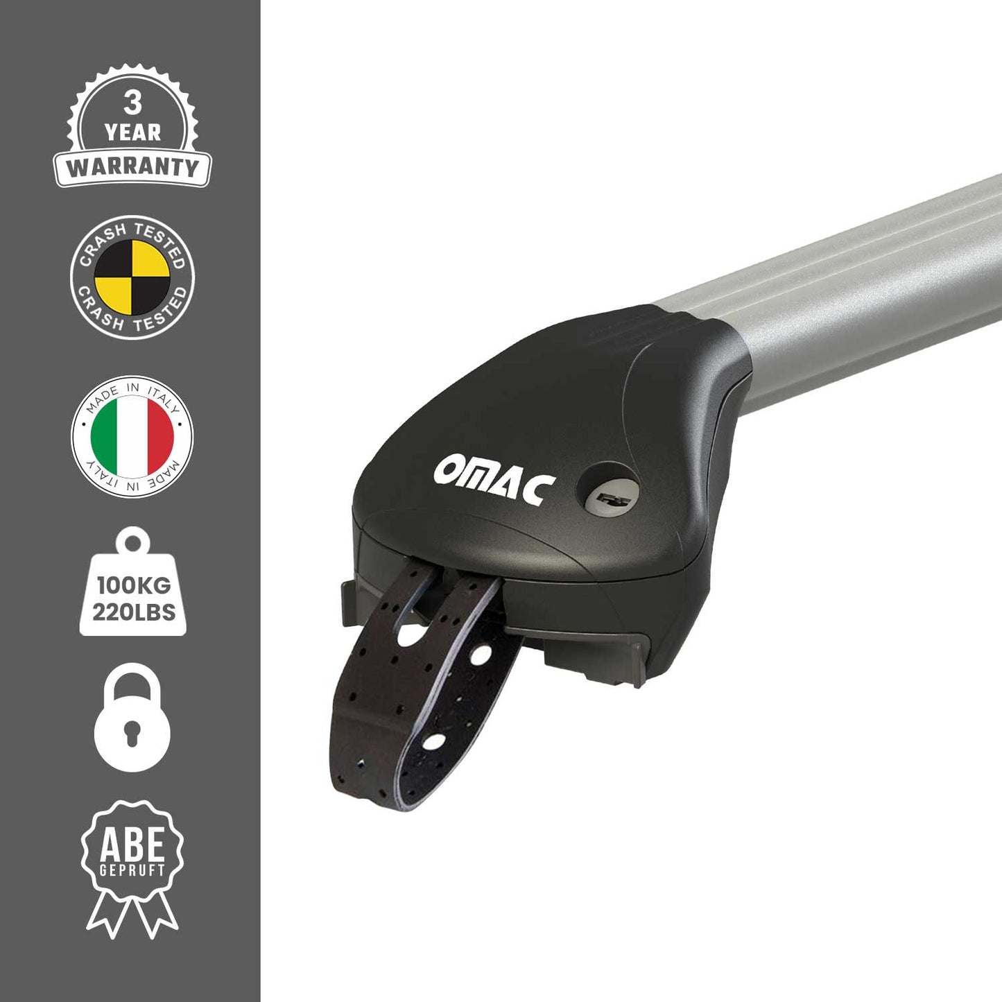 OMAC USA Adjustable Roof Rack Cross Bars 39"-51" for Raised Roof Rails – Aluminium Silver (2 Pcs)