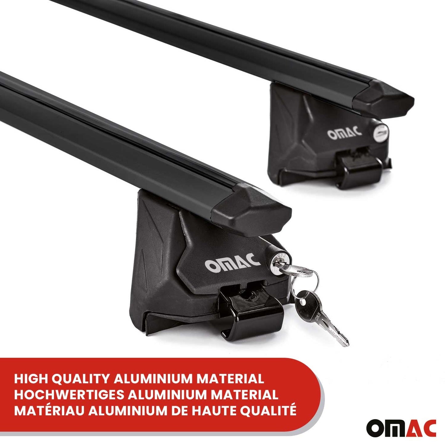 OMAC USA Roof Rack Cross Bars 44" Luggage Carrier for Flush Roof Rails – Aluminium Black (2 Pcs)