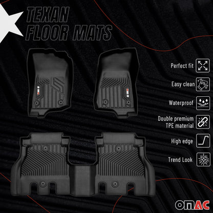 OMAC USA Premium Floor Mats Liners for SUV – Fits 2018–2025 Jeep Wrangler – First & Second Row Set All Weather Heavy Duty Black (3 Pcs)