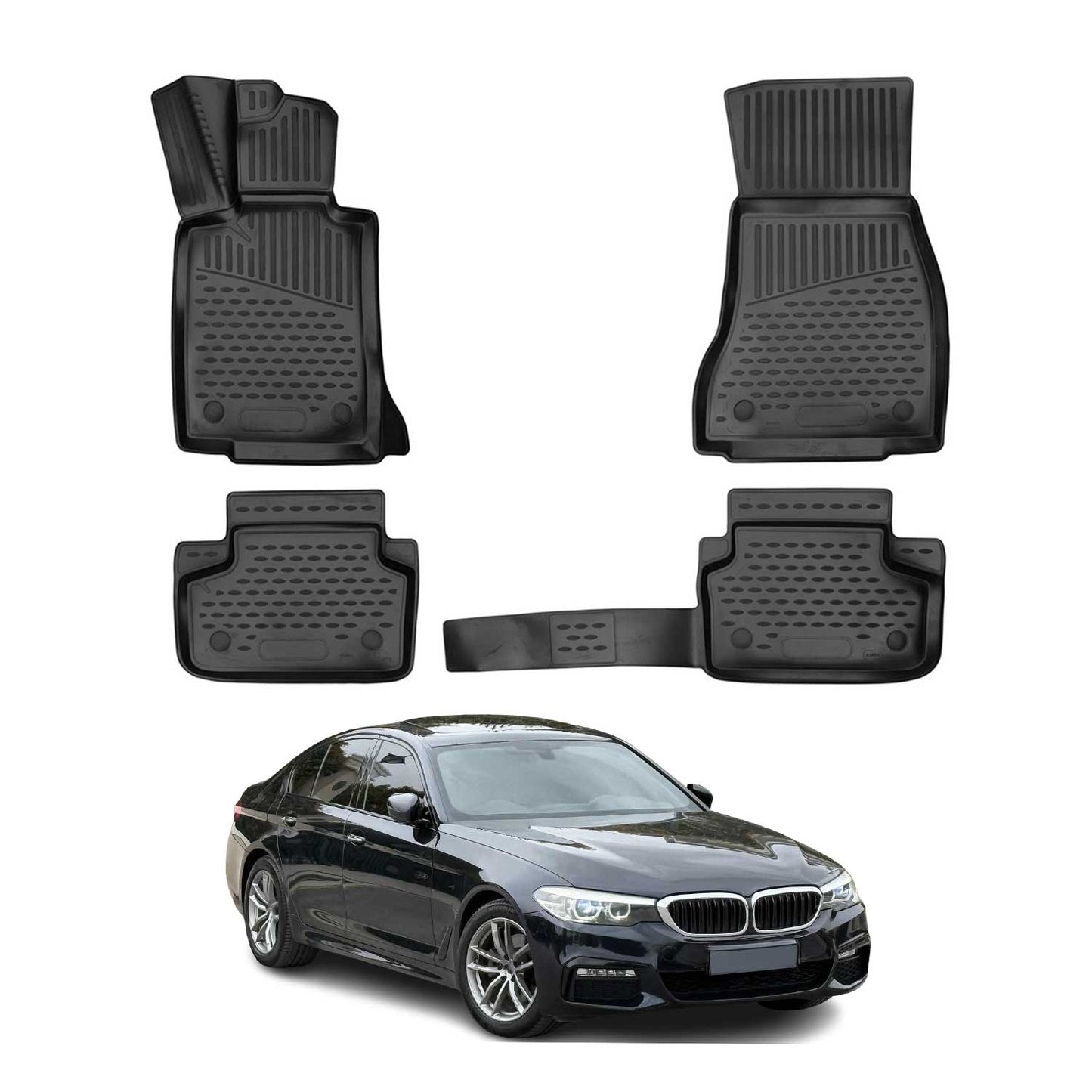 Omac USA Premium Rubber Floor Mats Liners for Cars – Fits with 2017-2023 BMW 5 Series G30/G31 Sedan & Touring (4 Pcs)