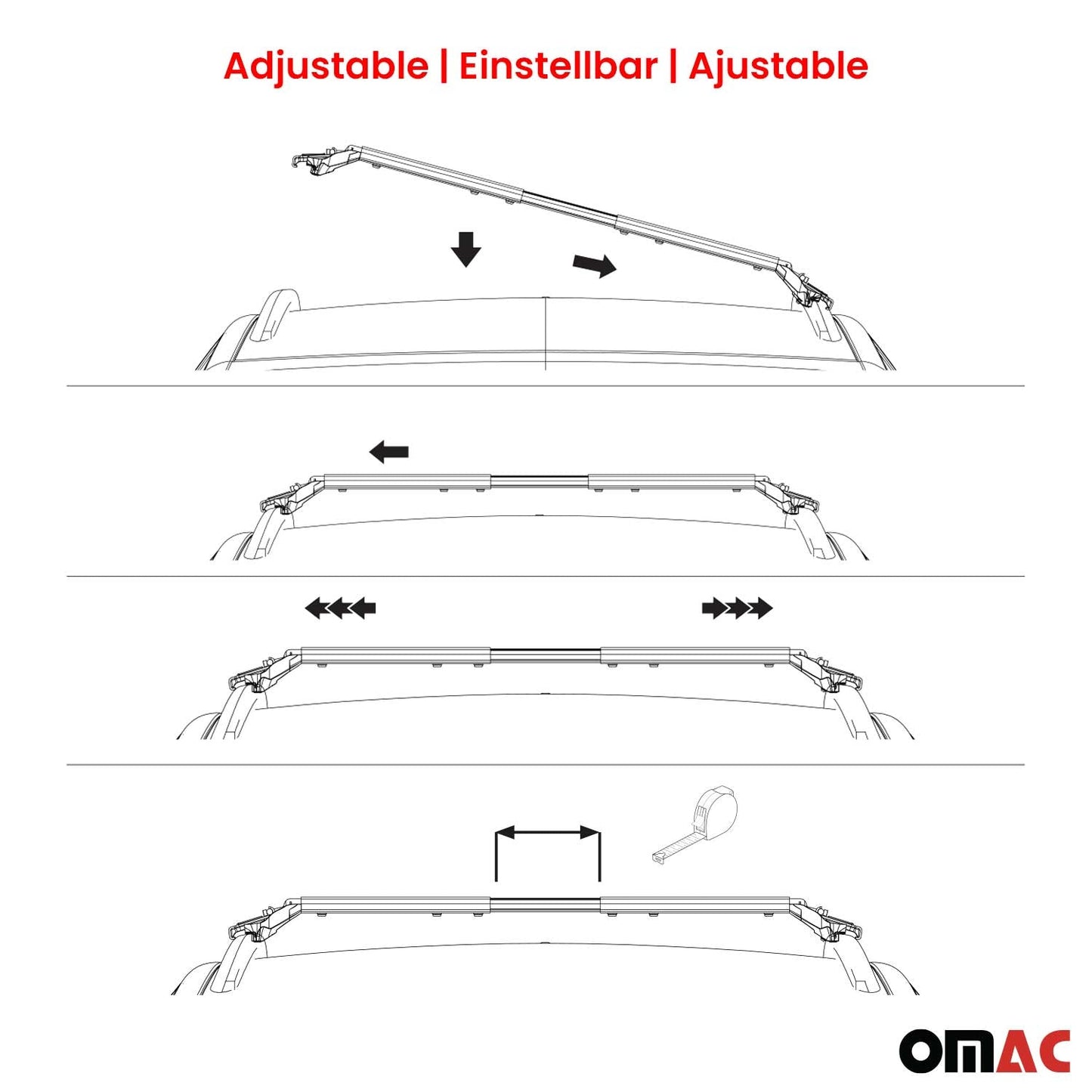 OMAC USA Adjustable Roof Rack Cross Bars Luggage Carrier for Flush Roof Rails (39"-51") – Aluminium Silver (2 Pcs)