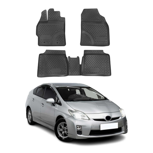 OMAC USA Floor Mats Liners Full Set All Weather Black for Car – Fits with 2010-2015 Toyota Prius (4 Pcs)