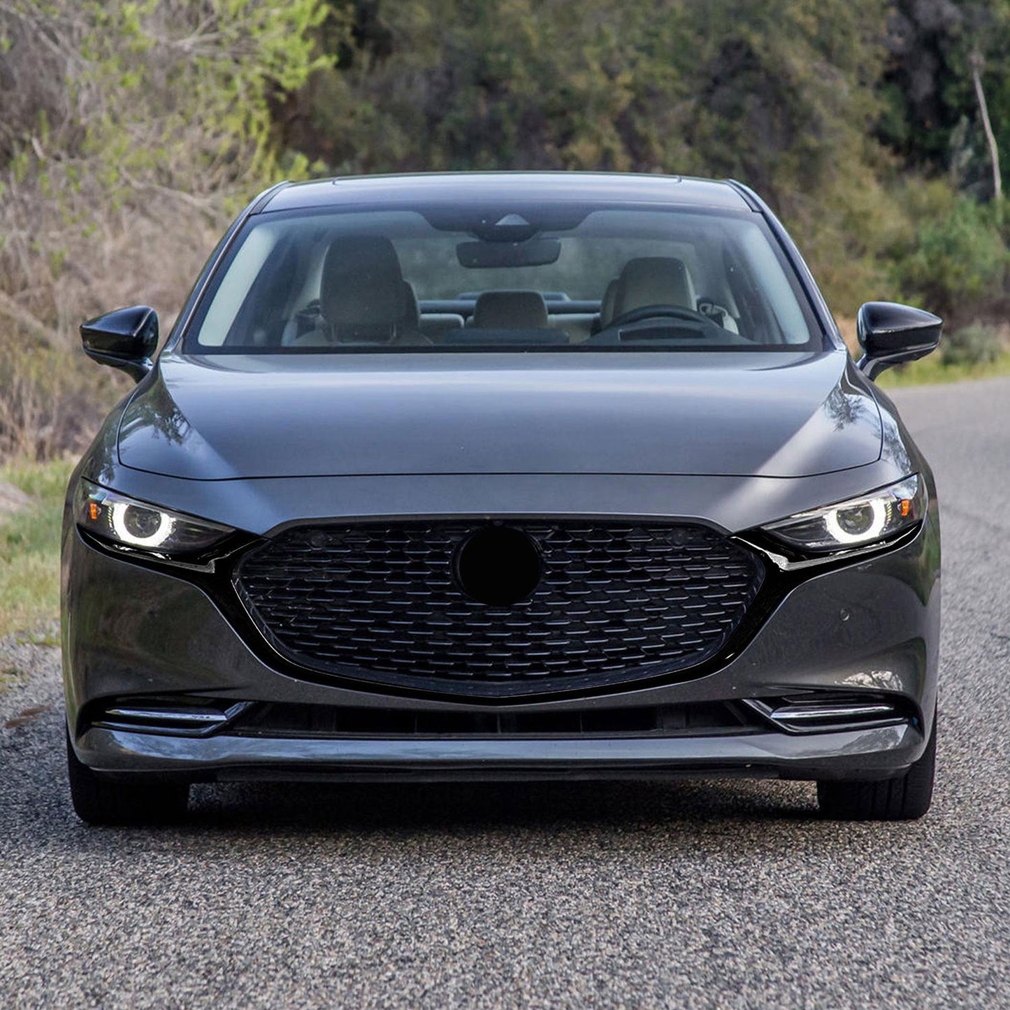 OMAC USA Grille Overlay for Sedan – Fits 2019-2025 Mazda 3 – Gloss Black ABS Plastic (2 Pcs)