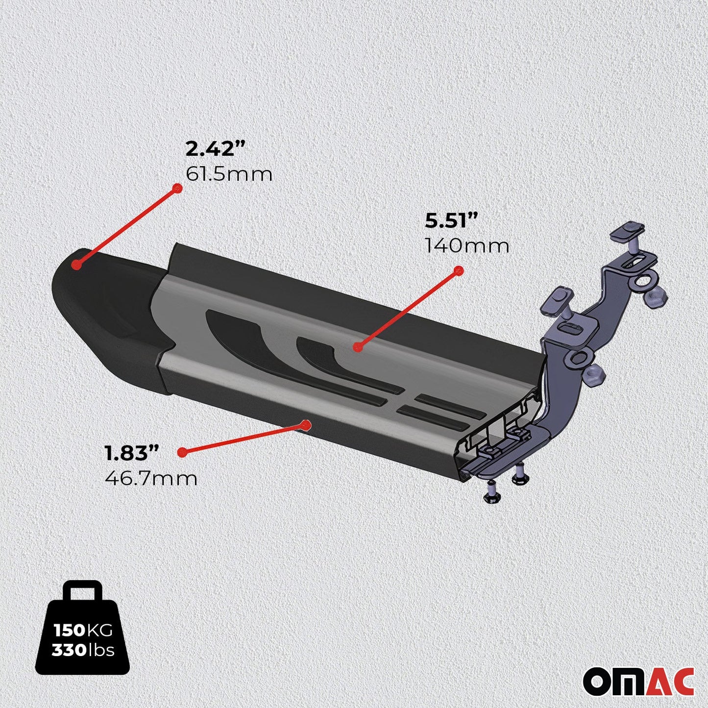 Omac USA Aluminum Running Boards, Side Steps for SUV – Fits with 2018-2024 Mitsubishi Eclipse Cross – Silver & Black (2 Pcs)