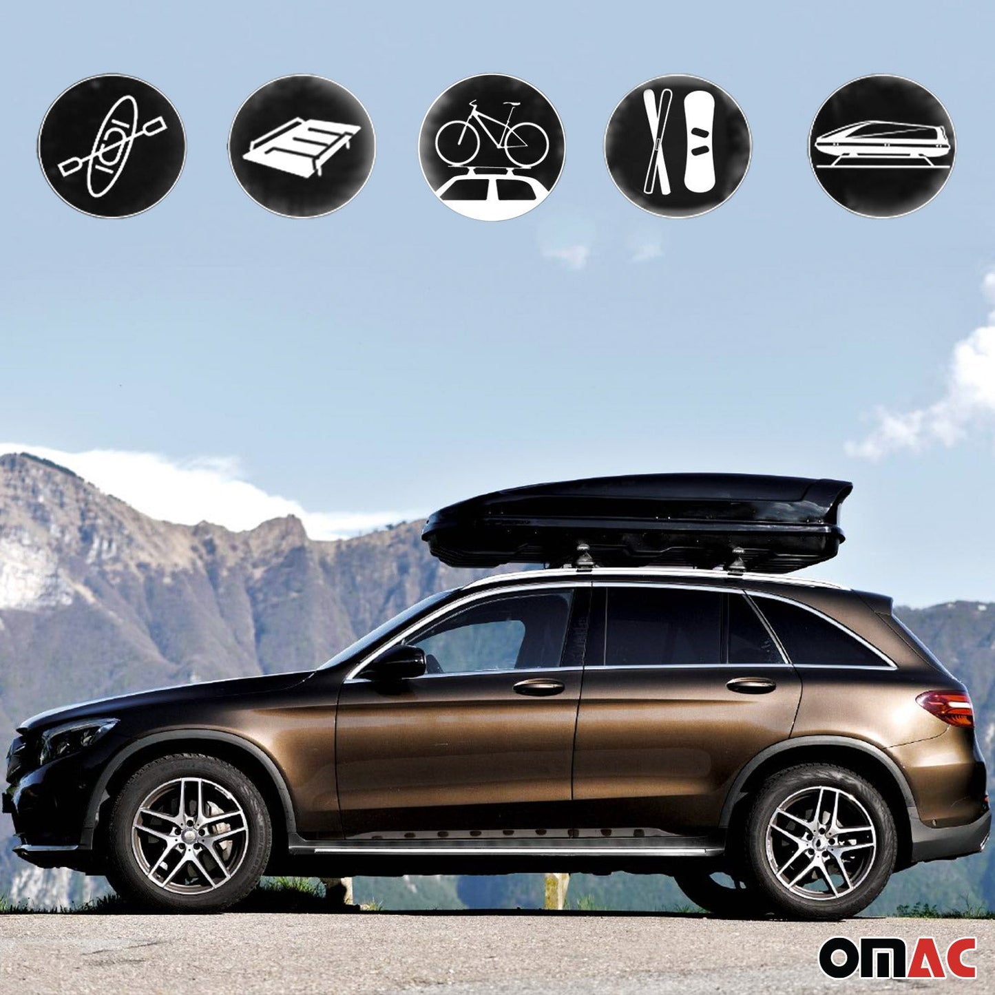 Omac USA Roof Rack Cross Bars Luggage Carrier for Cars – Fits with 2010-2014 Mercedes C-Class W204 (2 Pcs, Black, Aluminum)
