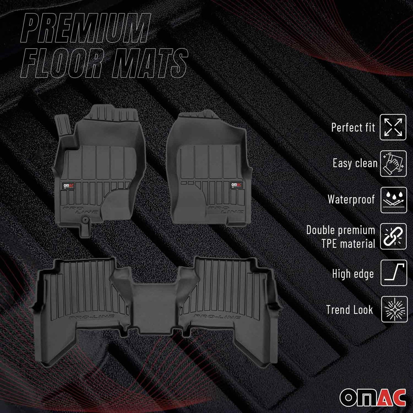 OMAC USA Floor Mats Liners Full Set All Weather Heavy Duty for SUV – Fits with 2005-2012 Nissan Pathfinder – Black (3 Pcs)