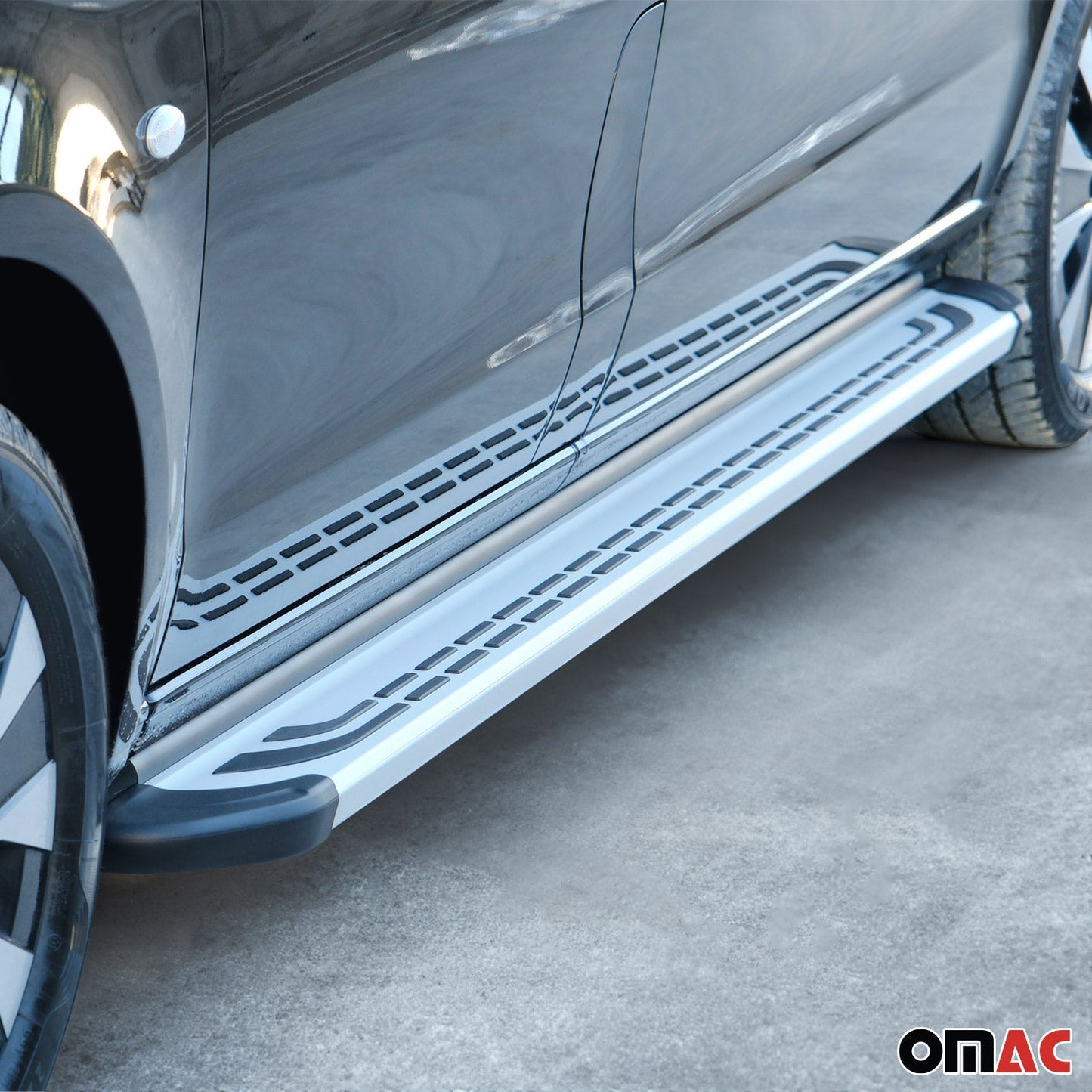 Omac USA Aluminum Running Boards, Side Steps for SUV – Fits with 2018-2024 Mitsubishi Eclipse Cross – Silver (2 Pcs)