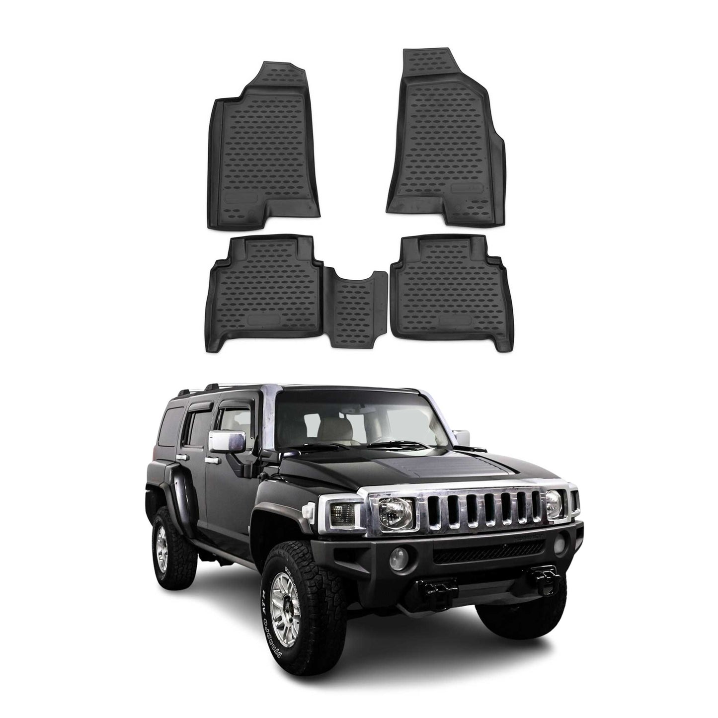 OMAC USA Floor Mats Liners Full Set All Weather for SUV – Fits with 2006-2010 Hummer H3 / H3T – Black (4 Pcs)