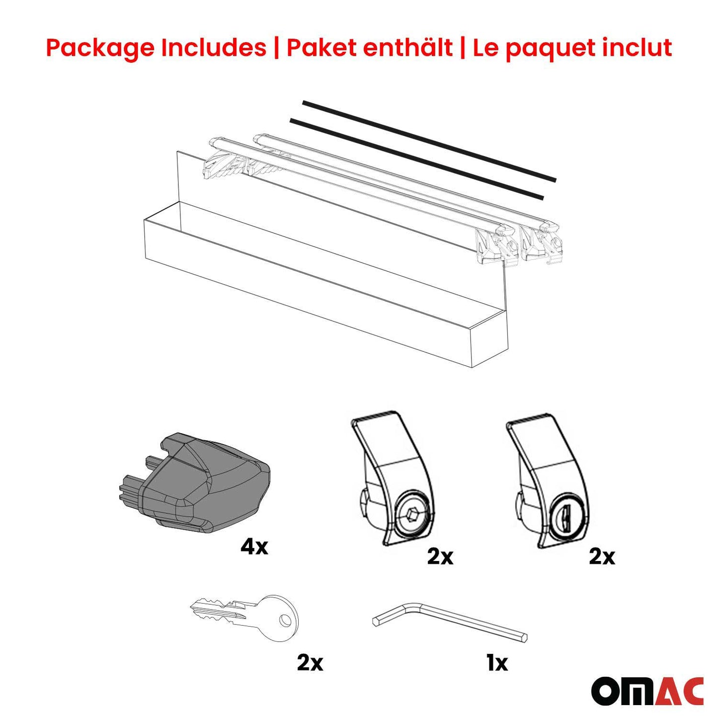 OMAC USA Roof Rack Cross Bars 47" Luggage Carrier for Raised Roof Rails – Aluminium Silver (2 Pcs)