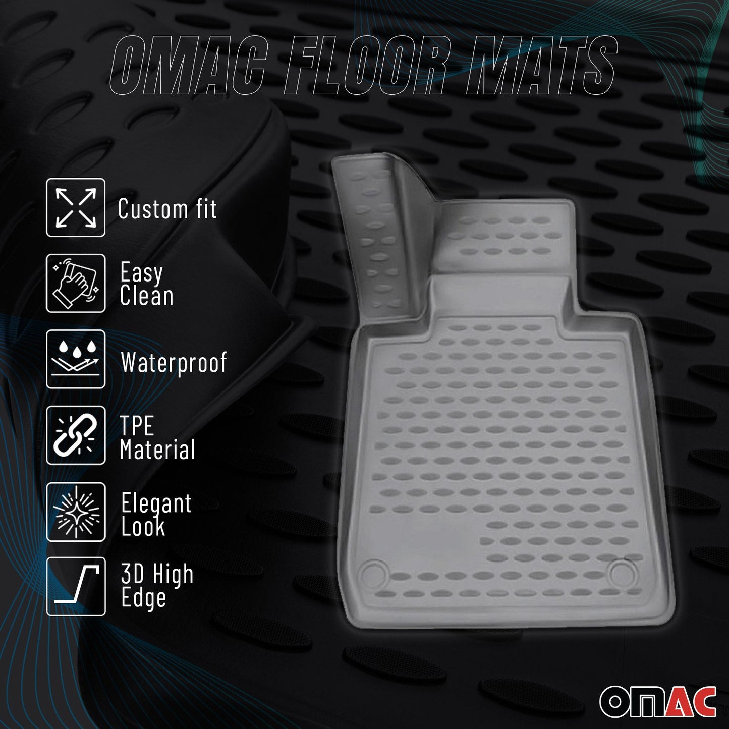 OMAC USA Floor Mats Liners Full Set All Weather for Minivan – Fits with 2013-2020 Toyota Sienna (7 Seats) – Gray (4 Pcs)