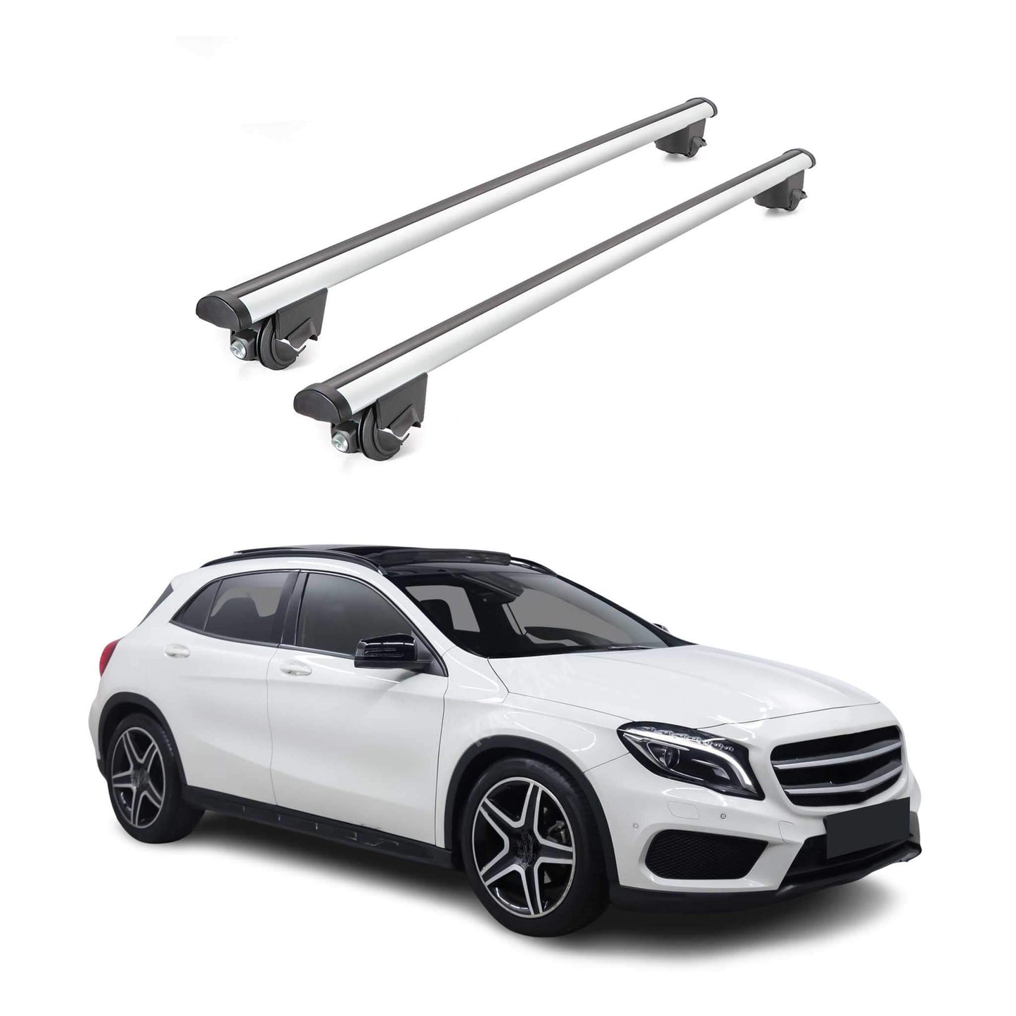 OMAC USA Roof Rack Cross Bars for Car – Fits 2015-2019 Mercedes GLA-Class X156 (Excludes Models Without OEM Fixed Points) – Aluminium Silver (2 Pcs)