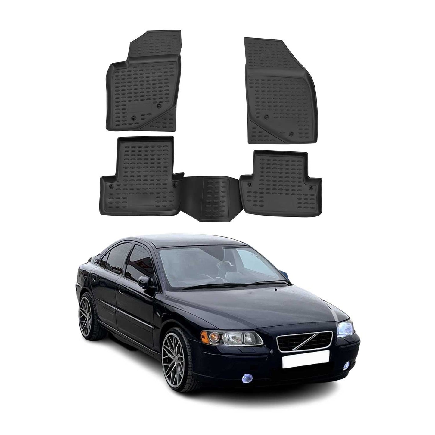 OMAC USA Floor Mats Liners Full Set All Weather for Car – Fits with 2001-2009 Volvo S60 – Black (4 Pcs)