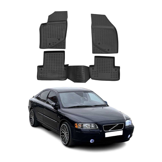 OMAC USA Floor Mats Liners Full Set All Weather for Car – Fits with 2001-2009 Volvo S60 – Black (4 Pcs)