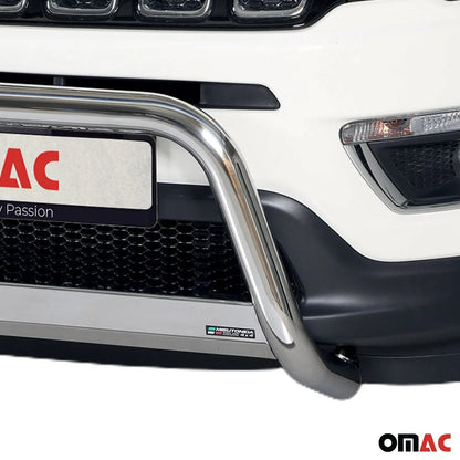 OMAC USA Front Bull Bar for Jeep Compass – Fits 2017–2025 – Push Front Bumper Grille, Silver Steel, 1-Pc