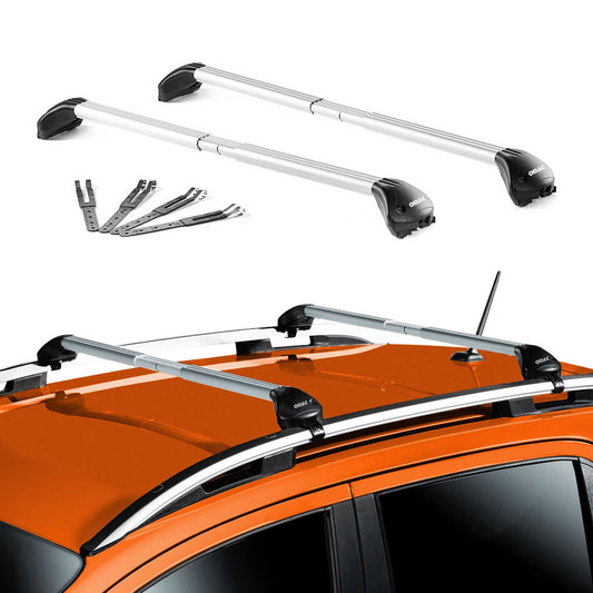 OMAC USA Adjustable Roof Rack Cross Bars 39"-51" for Raised Roof Rails – Aluminium Silver (2 Pcs)