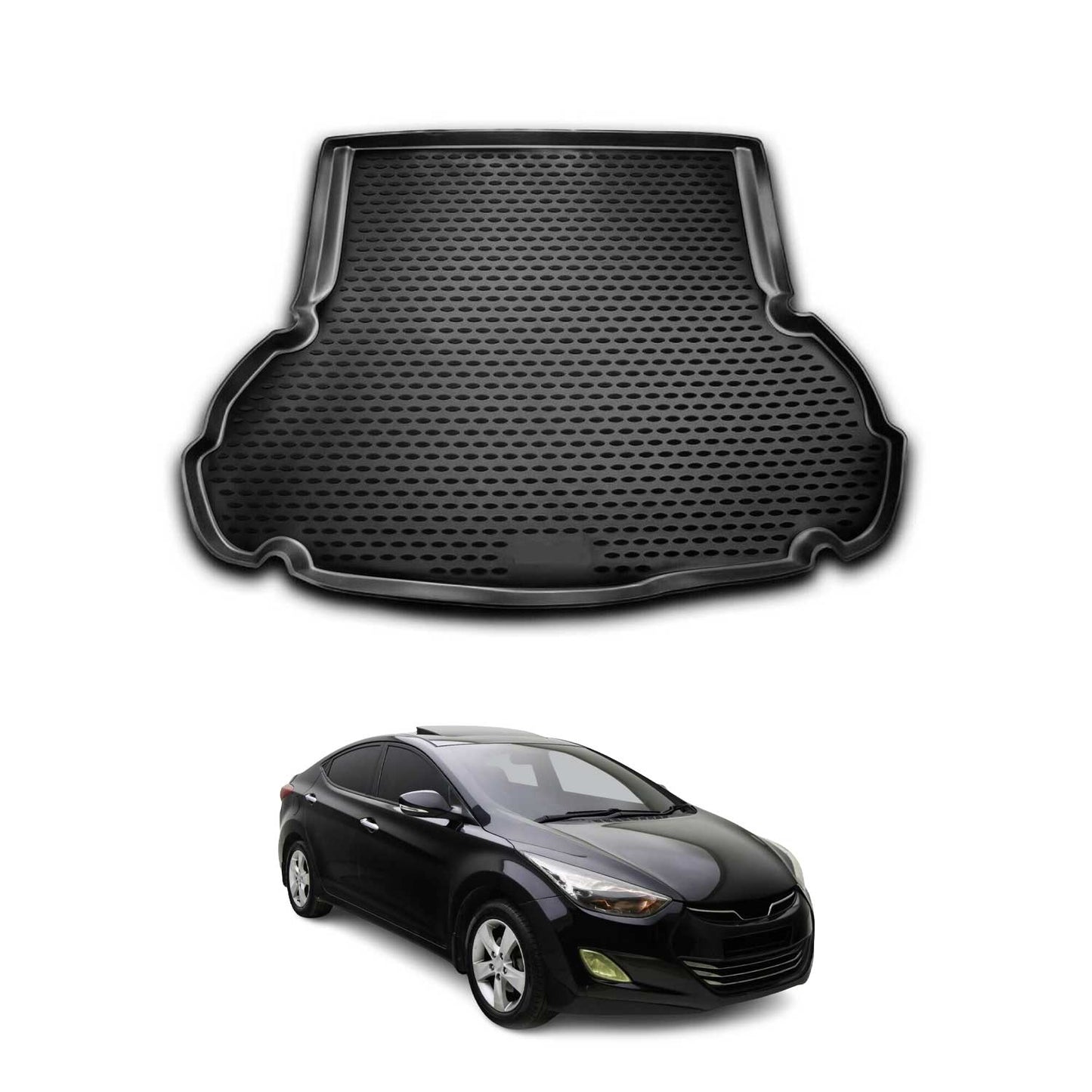 OMAC USA Cargo Liner Trunk Rubber Mat for Car – Fits with 2011-2013 Hyundai Elantra – All Weather, Black (1 Pc)