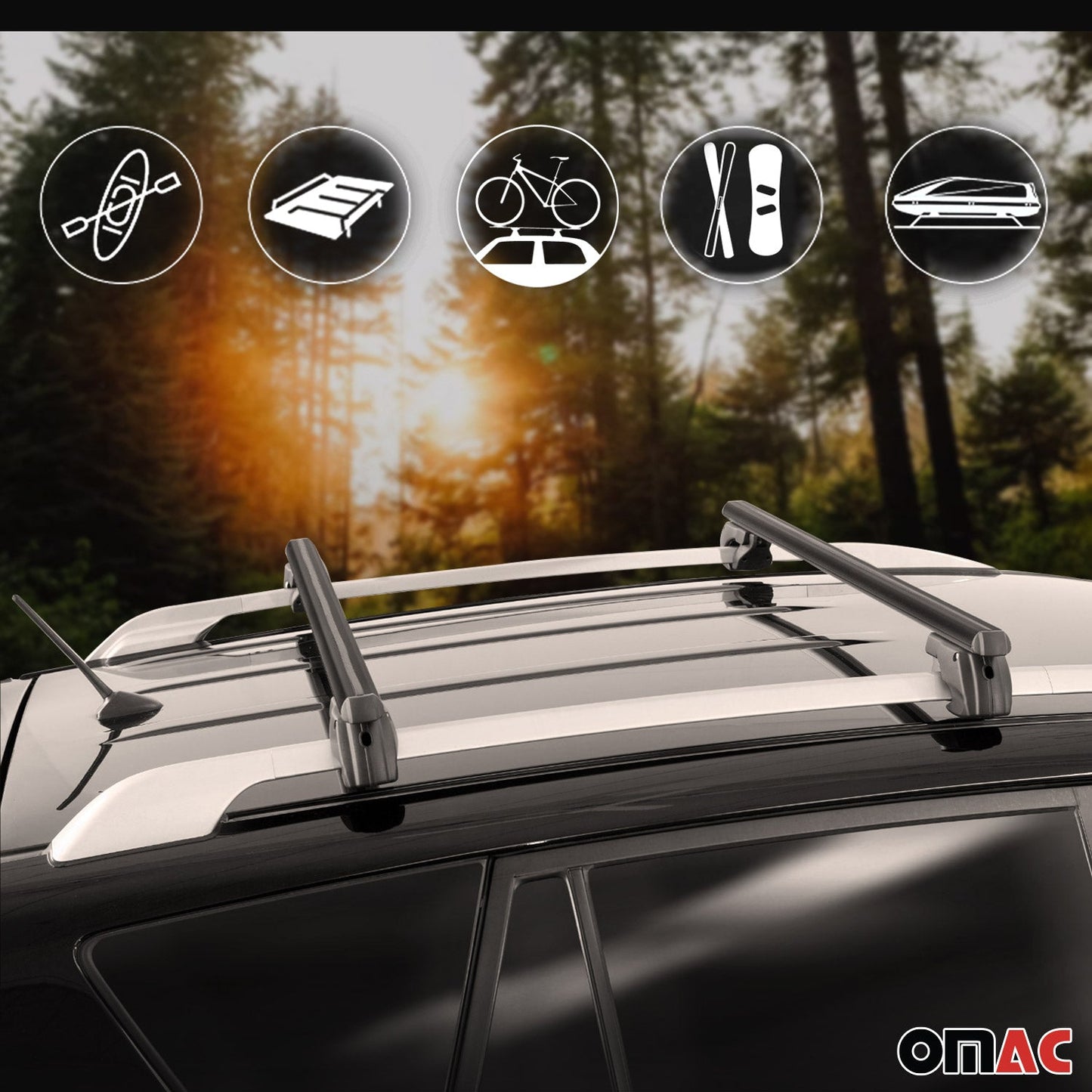 OMAC USA Roof Rack Cross Bars for SUV – Fits with 2010–2024 Toyota 4Runner – Aluminium Black (2 Pcs)