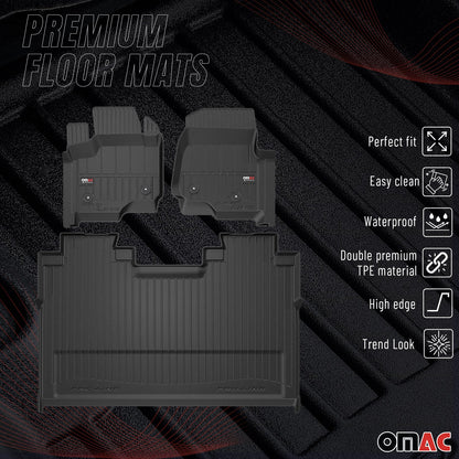 OMAC USA Premium Floor Mats Liners Full Set All Weather Heavy Duty for Truck – Fits with 2017-2025 Ford F-250 / F-350 / F-450 / F-550 Super Duty Crew Cab – Black (3 Pcs)