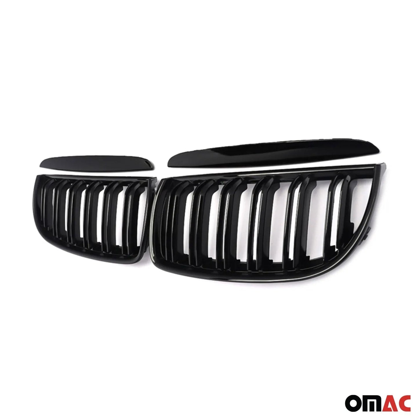 OMAC USA Front Kidney Grille M3 Style for Cars – Fits 2005–2008 BMW 3 Series E90/E91/E92/E93 (Gloss Black, Dual Slat, 4Pcs)