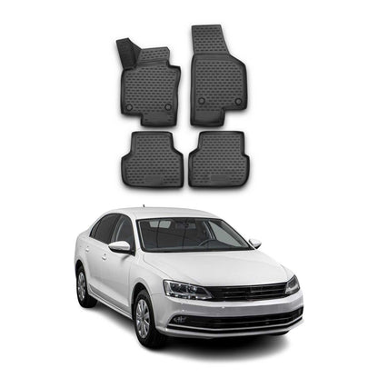 OMAC USA Premium Floor Mats Liners for Cars – Fits 2011–2018 VW Jetta A6 (Black, 4 Pcs, All Weather)