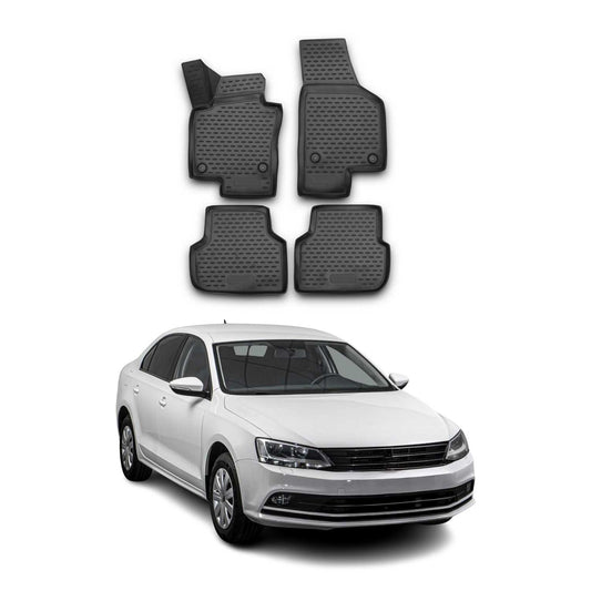 OMAC USA Premium Floor Mats Liners for Cars – Fits 2011–2018 VW Jetta A6 (Black, 4 Pcs, All Weather)