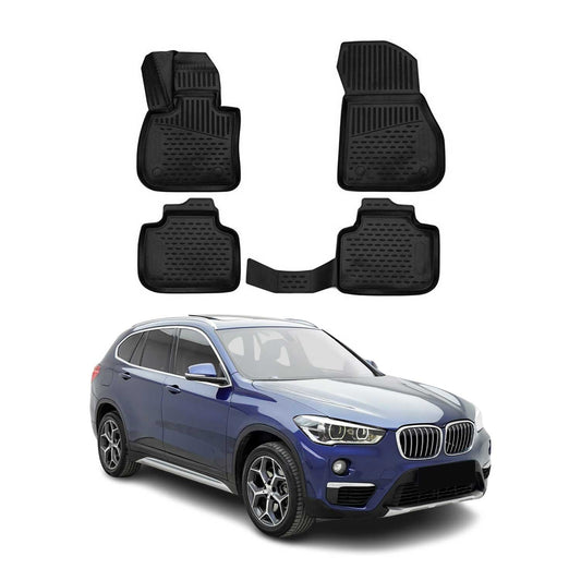 Omac USA Premium Rubber Floor Mats Liners for Cars – Fits with 2016-2022 BMW X1 F48 (4 Pcs, All Weather, Black)