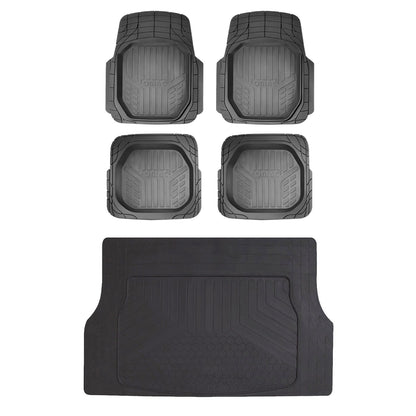 Omac USA Semi-Custom Rubber Floor Mats & Cargo Liner for Cars – Fits with Smart (5 Pcs, All Weather, Black Waterproof)