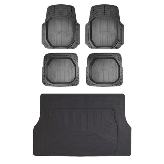 Omac USA Semi-Custom Rubber Floor Mats & Cargo Liner for Cars – Fits with Smart (5 Pcs, All Weather, Black Waterproof)