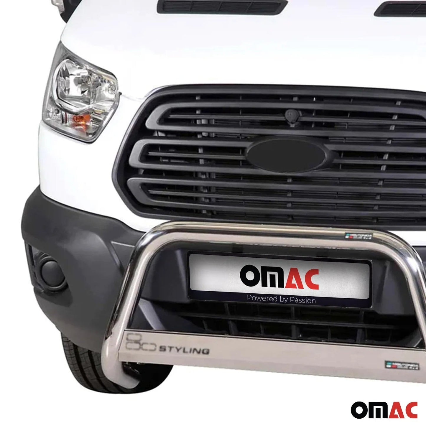 OMAC USA Bull Bar Push Front Bumper Grille – Fits 2015–2020 Ford Transit – Steel, Silver, 1 Pc