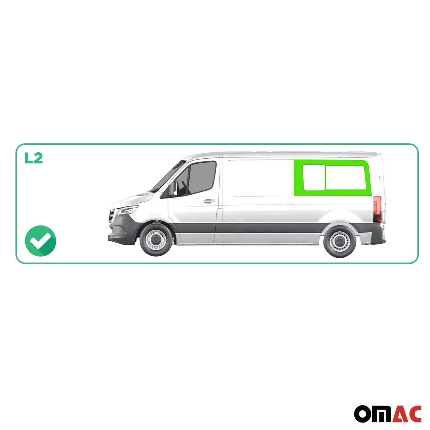 OMAC USA Sliding Rear Left Window Glass for Vans – Fits 2010–2018 Mercedes Sprinter W906 L2 (Black, 1Pc)