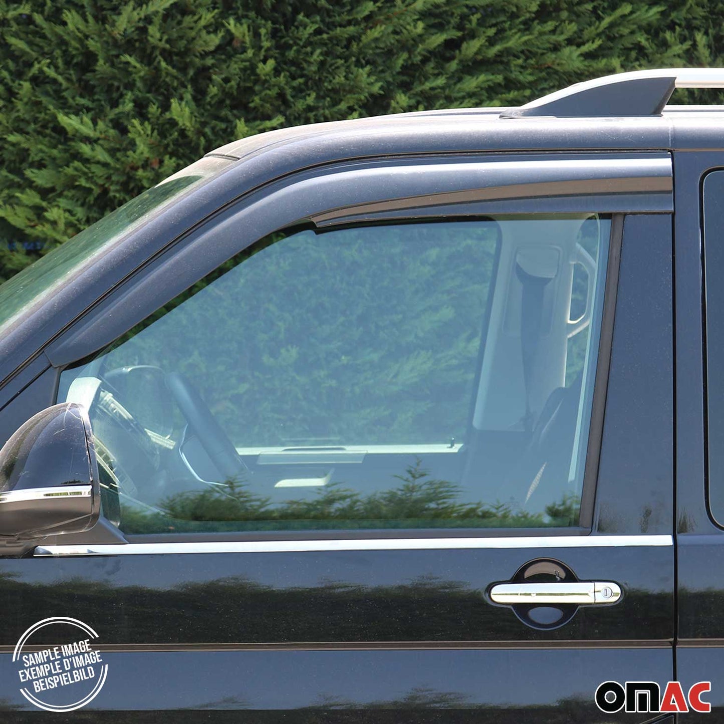 OMAC USA Window Visor Vent Rain Deflectors for Van – Fits 2006-2018 Mercedes Sprinter W906 – Smoke Black Acrylic (2 Pcs)