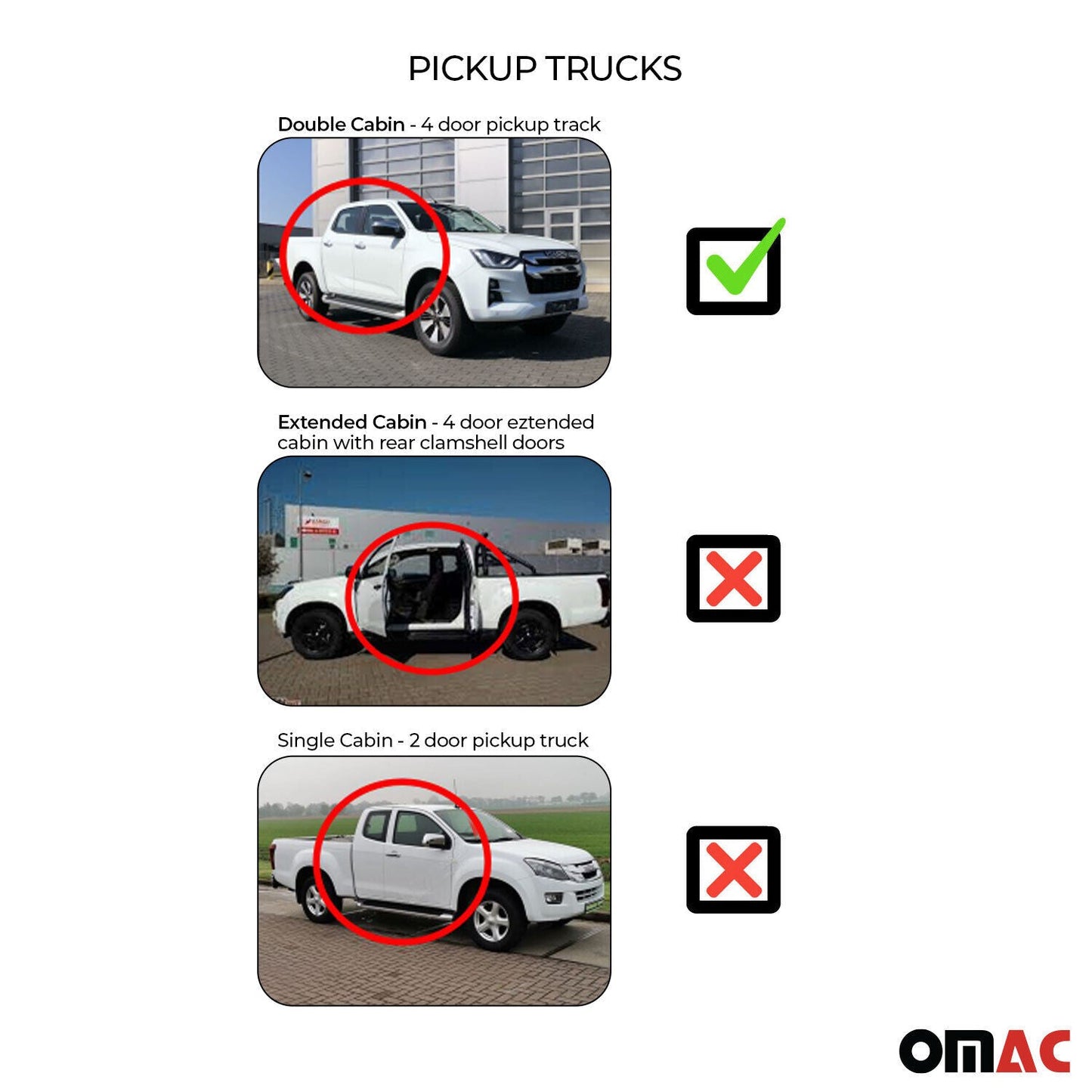 OMAC USA Premium Floor Mats Liners for Truck – Fits 2005–2015 Toyota Tacoma Double Cab – First & Second Row Set All Weather Heavy Duty Black (3 Pcs)