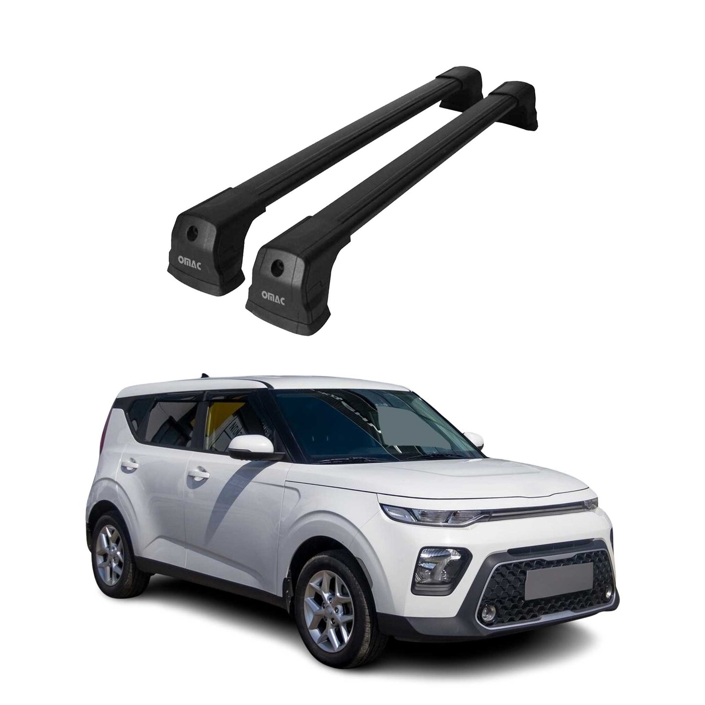 OMAC USA Roof Rack Cross Bars for Car – Fits 2020-2025 Kia Soul (Excludes Models Without OEM Fixed Points) – Aluminium Black (2 Pcs)