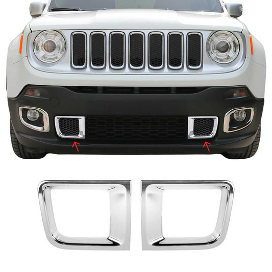 OMAC USA Front Bumper Grill Frame Molding Trim – Fits 2015–2018 Jeep Renegade – ABS Chrome, Silver, 2 Pcs