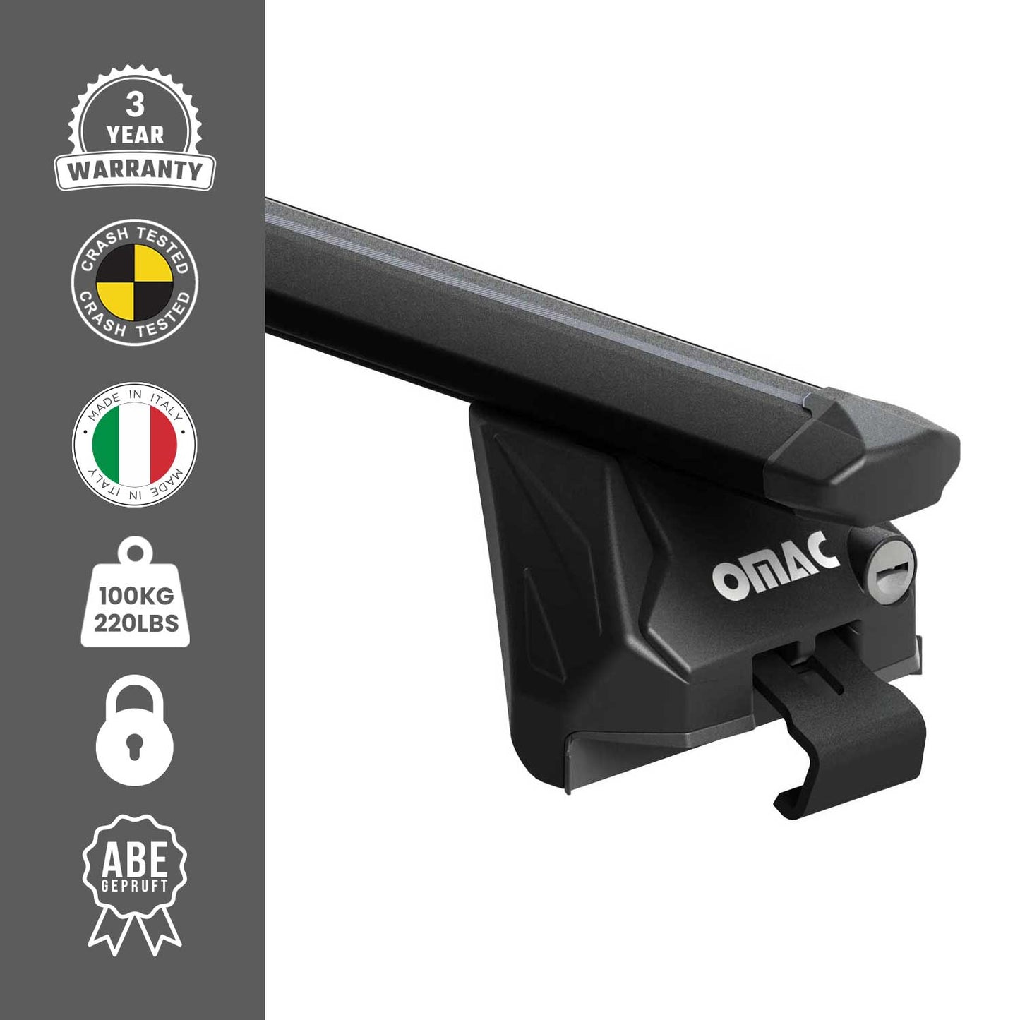OMAC USA Roof Rack Cross Bars 44" Luggage Carrier for Flush Roof Rails – Aluminium Black (2 Pcs)