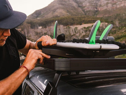 Front Runner Pro Surfboard, Windsurf & Paddle Board Carrier for Roof Rack – Black Steel, Adjustable Design, Weather-Resistant Rubber Pads (1PC)