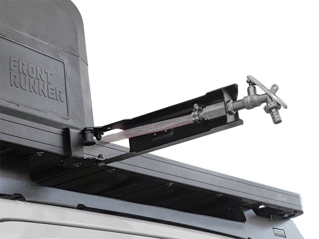 Front Runner Tap Extension Bracket for Roof Rack – Fits Slimline II, Swings 90° with Shower Head Holder – Black Steel, 315(L) x 187(W), Heavy-Duty Design (1PC)