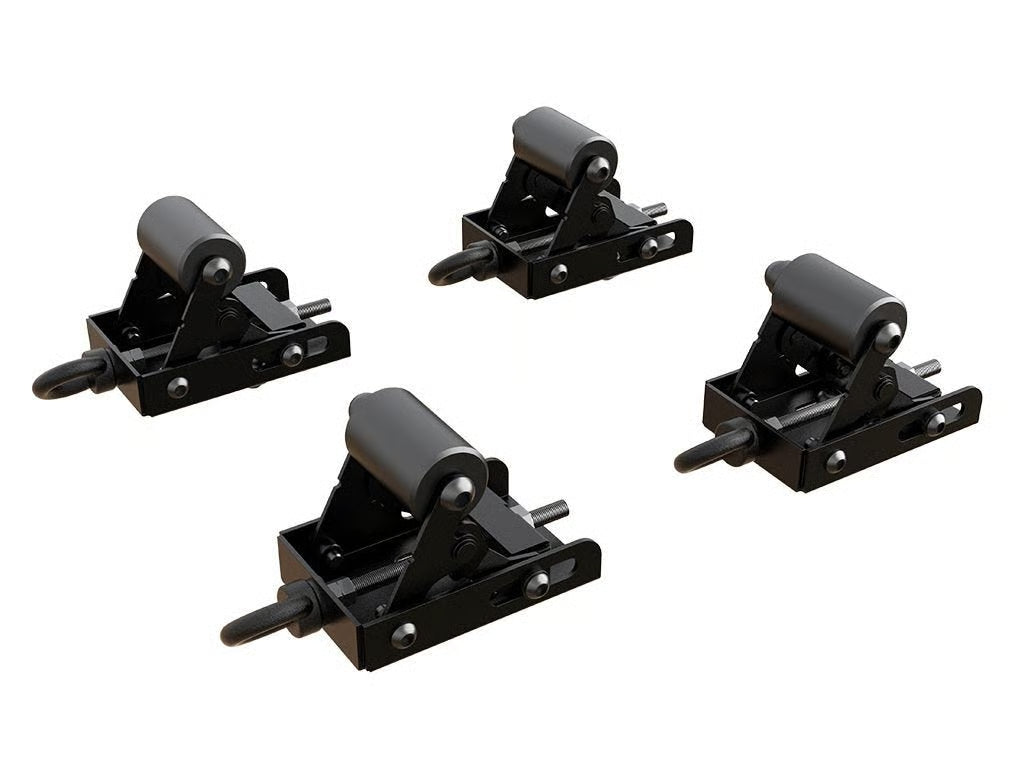 Front Runner Roller System for Roof Rack – Fits Slimline II & Slimsport Racks – Black Steel with HDPE Rollers, Adjustable Height 53-80mm, 140kg Load Capacity (4PC)